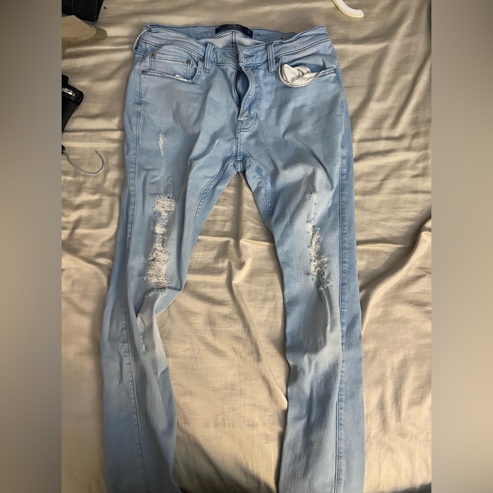 Hollister Ripped Skinny Jeans Light Blue 32 W 32 L